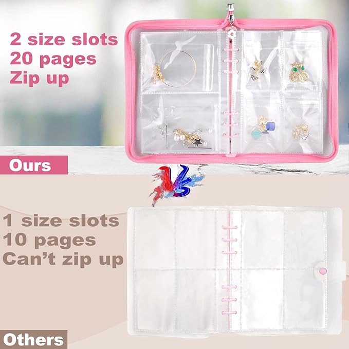 Travel Jewelry Organizer Transparent Jewelry Storage Book Set with Pocket Traveling Necklace Earring Organizer with Zipper fo