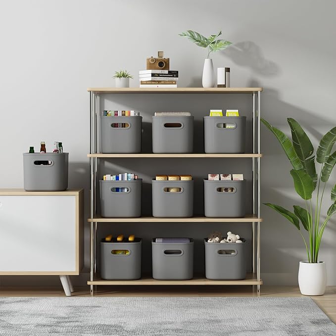 ORGIDOL 8 Pack Dark Grey Storage Bins with Lids Stackable Storage Container for Organizing, Storage Boxes with Handle for She