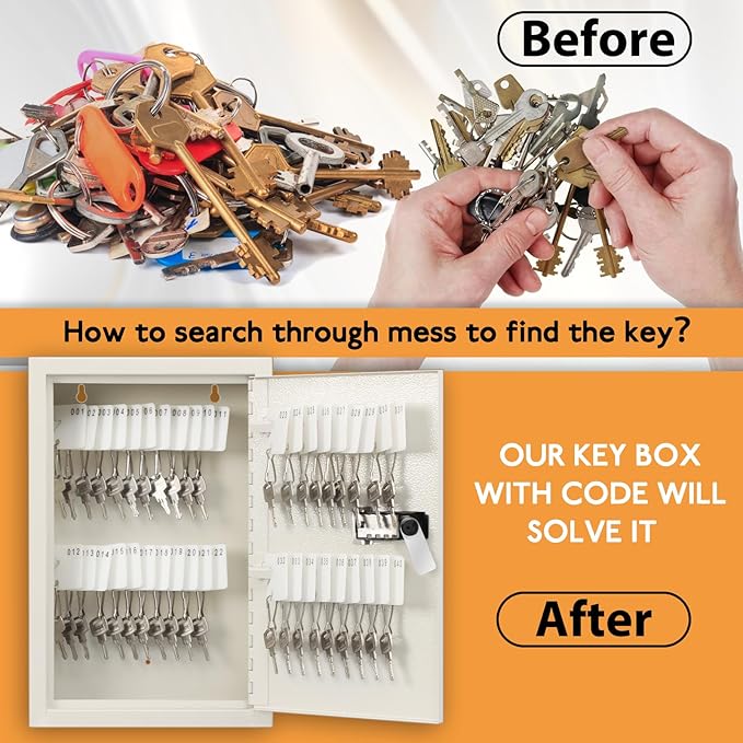 KYODOLED Key Storage Lock Box with Code, Locking Key Cabinet, 40 Key Holder Wall Mount with Combination Lock, Hooks & Tags La