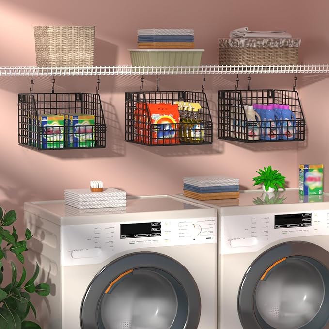 PUPPYCUTE Larger & Deeper Hanging Storage Basket, Closet Organizers and Storage, Hanging Shelves Wire Baskets for Clothing Sw