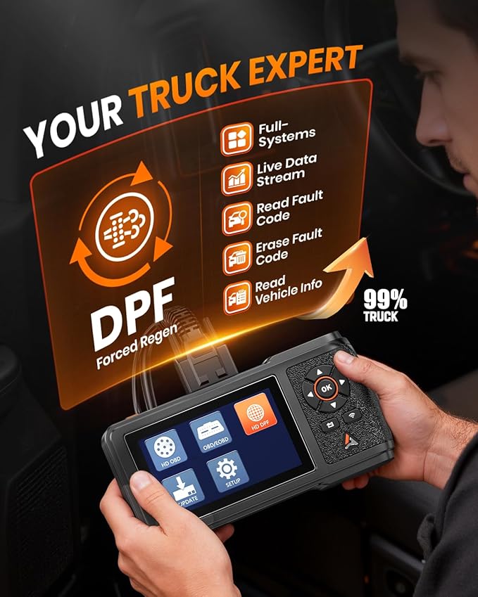 ANCEL HD431 Heavy Duty Truck Scanner, DPF Regen & Forced Reset for Paccar & Detroit Engines, Full System Diagnostics Diesel