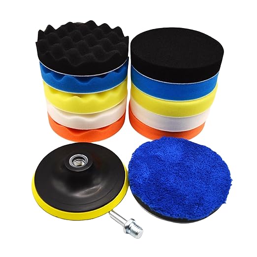 12Pcs 3inch Foam Buffing Polishing Pads Kit, with Coral Fleece Pad, Backing Plate, M10 Drill Adapter, Car Buffing Kit for Car Polishing, Waxing, Sealing Glaze (12Pcs-3inch)