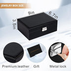 Jewelry Boxes for Women Girls 2 Layers leather Jewelry Organizer Case with Lock Storage Box Removable Tray for Necklace Earri
