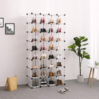 SONGMICS Shoe Rack with 32 Cubes, Interlocking Plastic Shoe Organizer, DIY Storage Cabinet for Closet Entryway Bedroom Garage