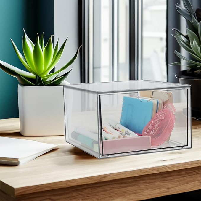 Clear Drawer, Arclic Box, Makeup Organizer Container, 6,5" Storage Drawer for Bathroom Dresser Vainty, Tissue Dryer Sheet Hol