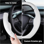 Steering Wheel Cover for 2017-2023 Tesla Model 3 2020-2024 Tesla Model Y, Leather Steering Wheel Cover for Tesla Model 3/Y Accessories, White