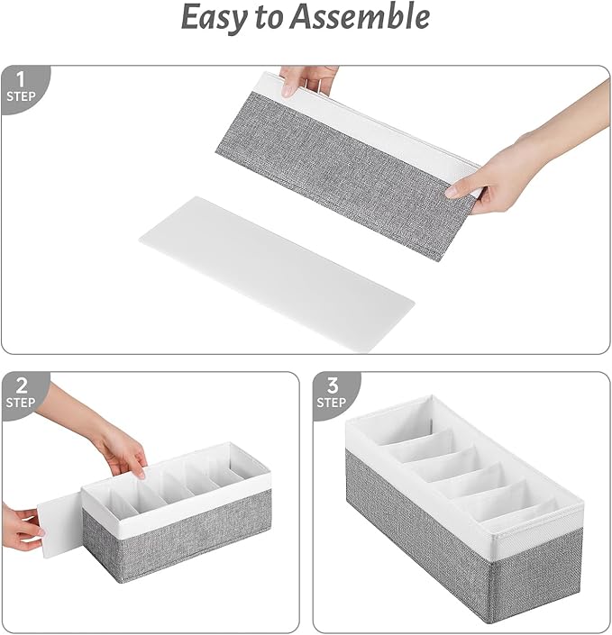 3 Packs Fabric Belt Organizer, 6 Grids Belt Organizer for Closet and Drawer, Foldable Dresser Drawer Organizers, Tie Storage 