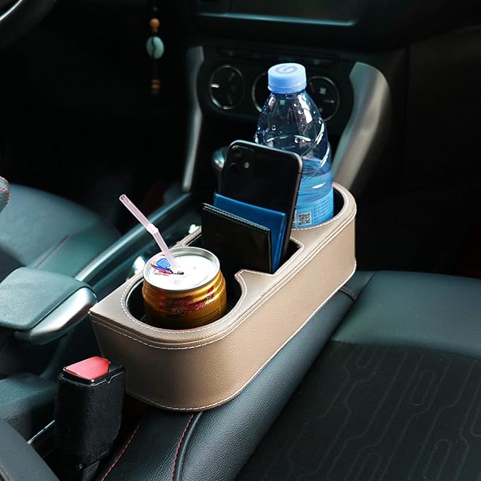 Car Seat Organizer Cup Drink Holders Multi Functional Gap Filler Storage Box Insert Organization Helps Reduce Distracted Driving&Holds Phone Mount Mug Bottle Cellphone (PUBD-Beige)