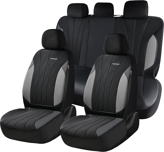 Coverado Automotive Seat Cover Full Set, Front and Rear Seat Covers, Waterproof Leather Seat Covers 5 Seats, Luxury Car Seat 
