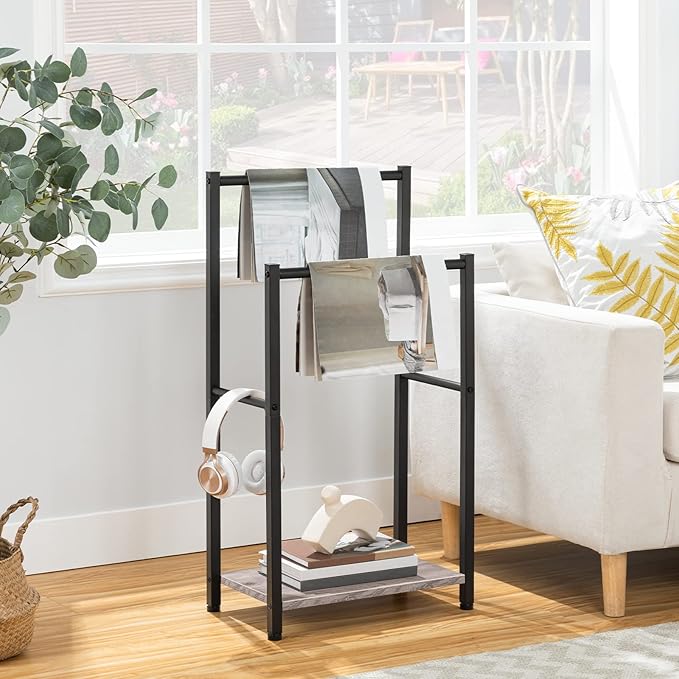 HOOBRO Freestanding Towel Rack, 2 Tier Blanket Ladder Holder for Bathroom, 16.5" L x 9.4" W x 31.5" H, Blanket Rack, Industri