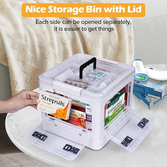 Gifhomfix 18QT Medicine Storage Box with Handles, Large Capacity First Aid Box, Clear Medical Supply Organizer with Removable