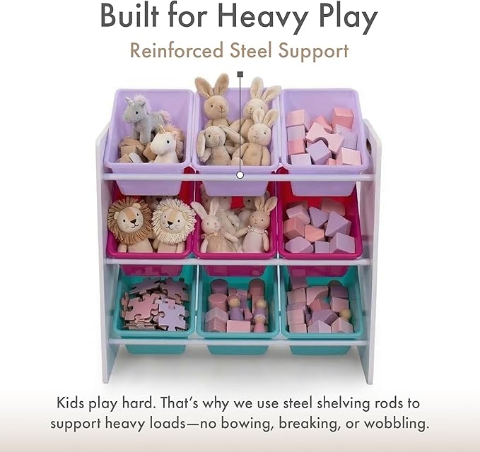 Humble Crew 9-Bin Toy Organizer – Forever Natural White/Pink/Purple/Aqua Plastic Bins, 3-Tier Storage Solution for Kids' Play
