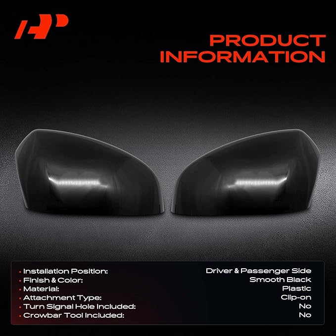 A-Premium 2 PCS Driver and Passenger Side Rearview Mirror Covers Caps - Compatible with Honda HR-V 2023 2024 2025 - Smooth Black, Without Turn Signal Hole