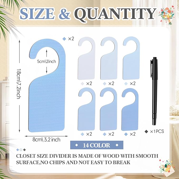 Patelai 14 Pcs Blank Wooden Clothing Rack Divider with Marker Pen Closet Blank Organizers Hanger Separators Hanging Closet Di
