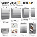 Veken 11 Set Compression Packing Cubes for Travel Essentials,Compressible Expandable Large Luggage Suitcase Organizer Bags fo