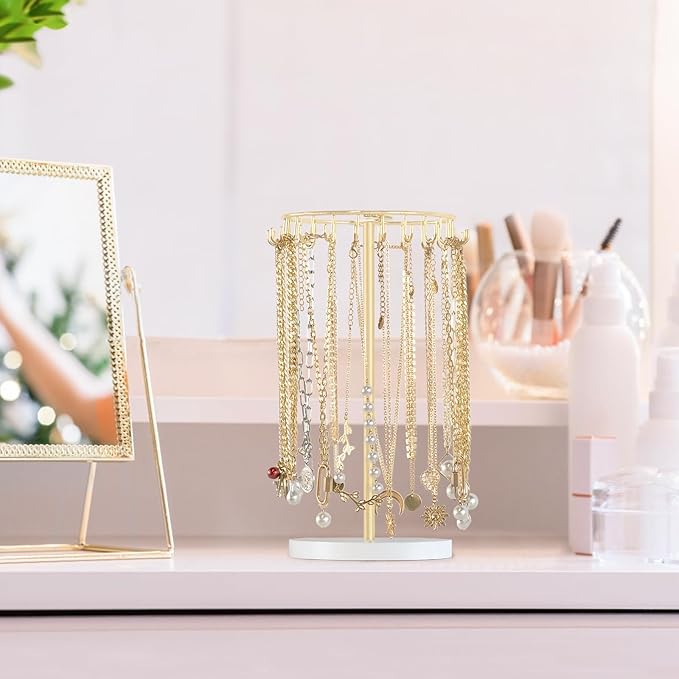 Mkono Necklace Holder Metal Jewelry Display Stand Necklace Organizer with 22 Hooks for Storage and Hanging Bracelet Keychain 