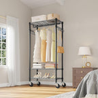 VIPEK R3 Medium Rolling Clothes Racks with Lockable Wheels, Heavy Duty Garment Rack with Adjustable Shelves & Hanging Rod & S