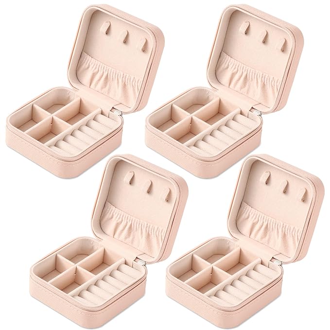 Neveika Portable Travel Mini Jewelry Box Leather Jewellery Ring Organizer Case Storage Gift Box Girls Women (4pcs pink).