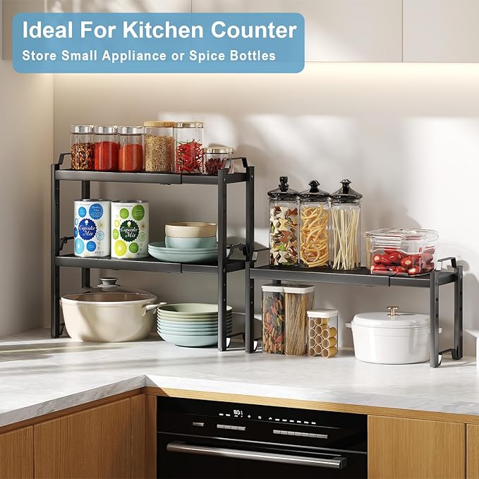 Narrow Expandable Cabinet Shelf Organizer 5.51" Width, Kitchen Counter Storage Shelves Spice Racks, Small Cupboard Countertop