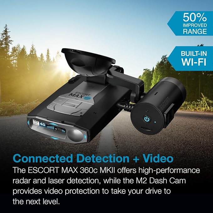 Escort MAX 360c MKII Radar and Laser Detector & Escort M2 Smart Dash Cam Bundle - 1080P Full HD Video, Extreme Range, False-A