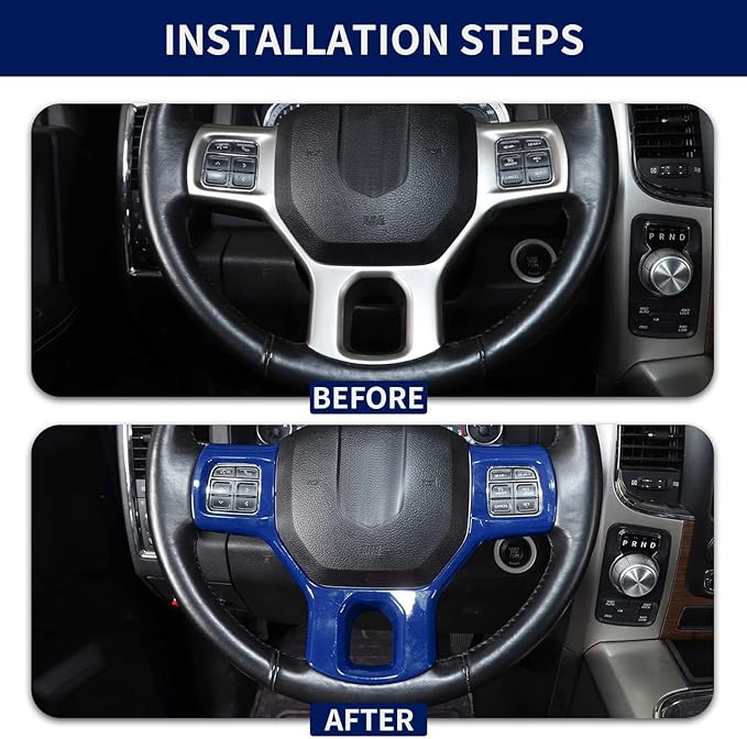 Hoolcar Interior Steering Wheel Cover ABS Trim Compatible with 2010-2017 Dodge RAM Accessories, Blue