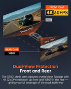 Dash Cam Front and Rear, 4K Ultra HD+1080P Dash Camera for Cars, Built-in Wi-Fi GPS, Included 32GB Card, 2.0'' IPS Screen Min