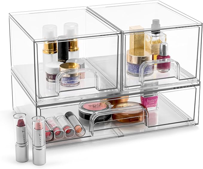 Sorbus Acrylic Storage Containers - 3 Pack, Stackable Storage Bins Set for Bathroom Organization - Clear Acrylic Drawer Organ