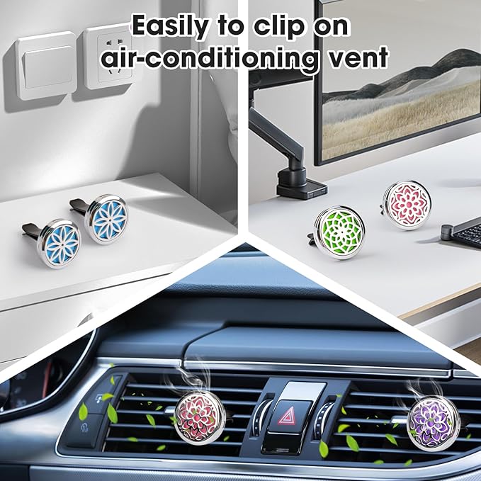 ttstar Car Diffuser Vent Clip - 30mm Aromatherapy Essential Oil, 3 Car Air Fresheners Vent Clips with 36 Refill Pads and 5 Es