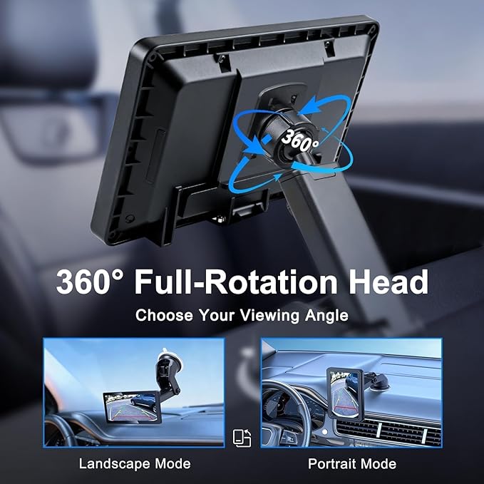 EWAY Suction Cup Mount for CarPlay Display, Backup Camera Monitor, Extended Arm with 360° Rotation, 4-Tab Bracket Replacement Dashboard Windshield Holder for 7-11" Apple Carplay, Android Auto Screens