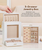 Homde Jewelry Organizer Girls Women Jewelry Box for Necklaces Rings Earrings Gift Bracelets Storage Case (White + Gold)