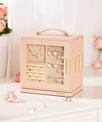Homde Jewelry Box 360° Rotating, Necklace Earring Organizer with Transparent Window, Mirror, 7 Drawers, Large Ring Display St