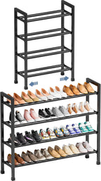 Mavivegue Expandable Shoe Rack, 4-Tier 19"-43.3" Adjustable Shoe Rack for Closet,Hall Entryway,Front Door,Garage, Sturdy Stee