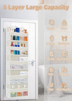 TAHAVICE 1 Pack Over The Door Storage Organizer with 5 Pockets 10 Mesh Pockets, 44 lbs Weight Capacity Door Hanging Organizer