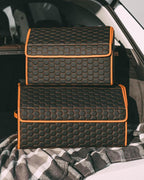 Owleys Sedan Trunk Organizer 17.7" Storage Tote For Groceries, Tools & Travel Gear - Foldable Eco-Leather Car Crate With