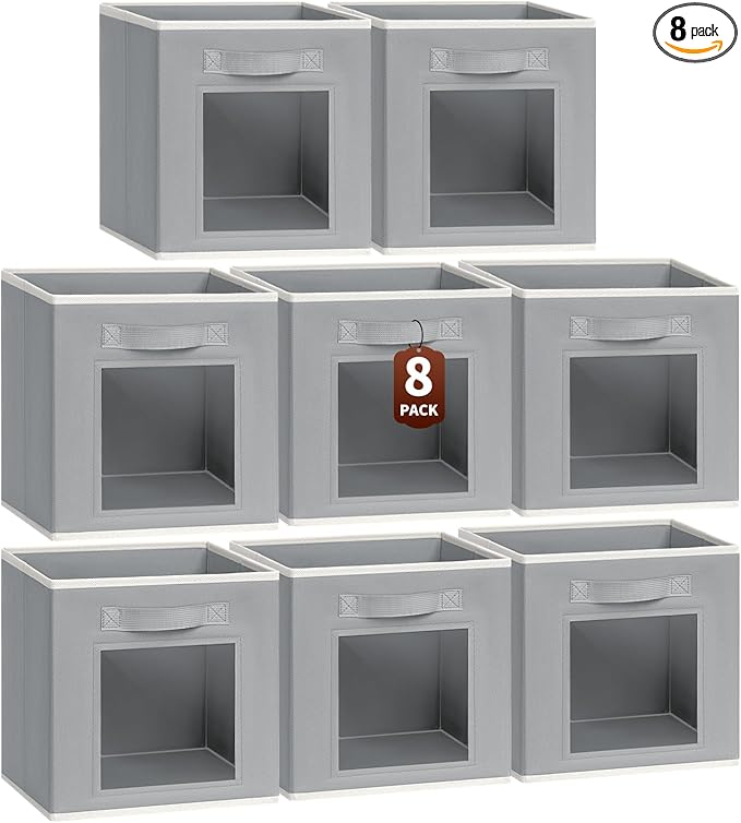 Homsorout Bins for Closet Organization - Cubby Storage Organizer with Window, Closet Baskets for Shelves, Folding Cubes for S