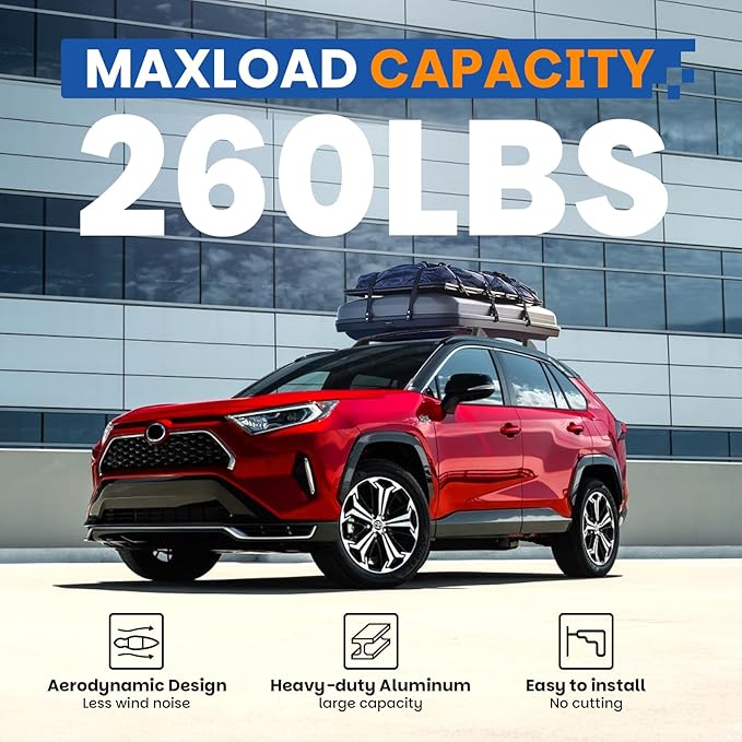 260LBS Roof Rack Cross Bars Compatible with Toyota RAV4 2019-2025 with Side Rails Heavy Duty Aluminum Crossbars (Not for LE/Adventure/TRD Off-Road/Hybrid Woodland) Metal Lock Luggage Carrier Rooftop