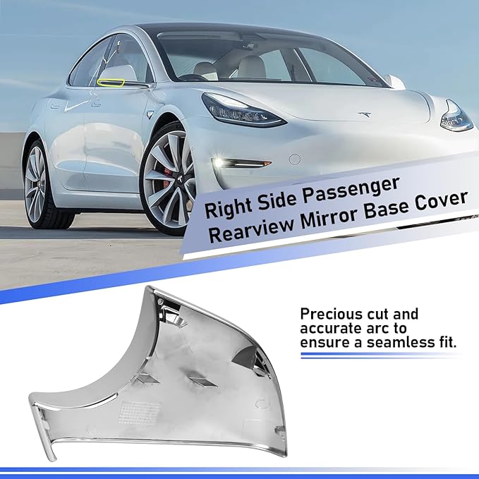 Jaronx Compatible With Tesla Model 3 Mirror Bottom Cover 2017-2025, Chrome Right Passenger Side Door Wing Rearview Mirror Lower Base Cover, For Tesla Model 3 Accessories(Right)