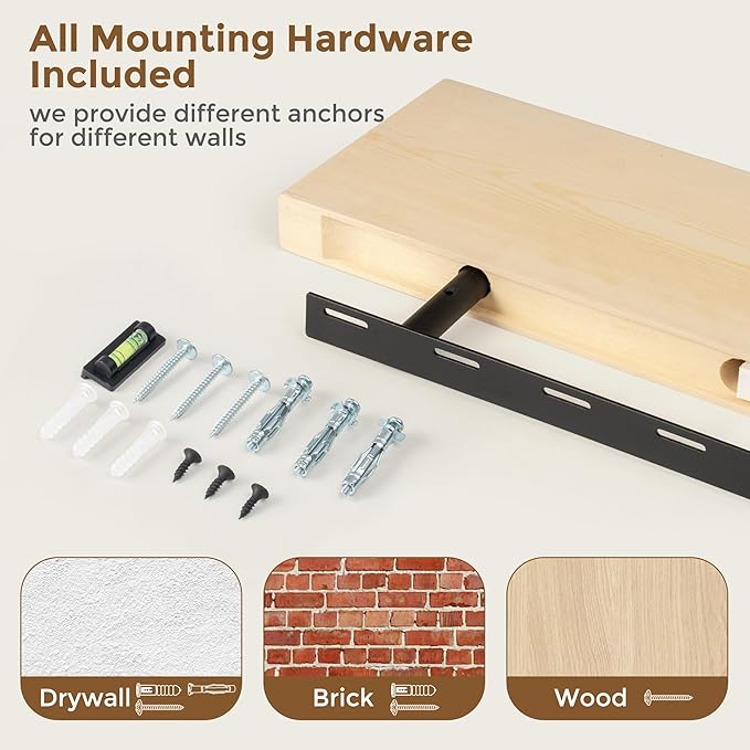 Marsmiles 30 Inch Floating Shelves for Wall - Natural Unfinished Wood Floating Shelves Set of 2-30 Inch Wide x 7.7 Inch Deep 