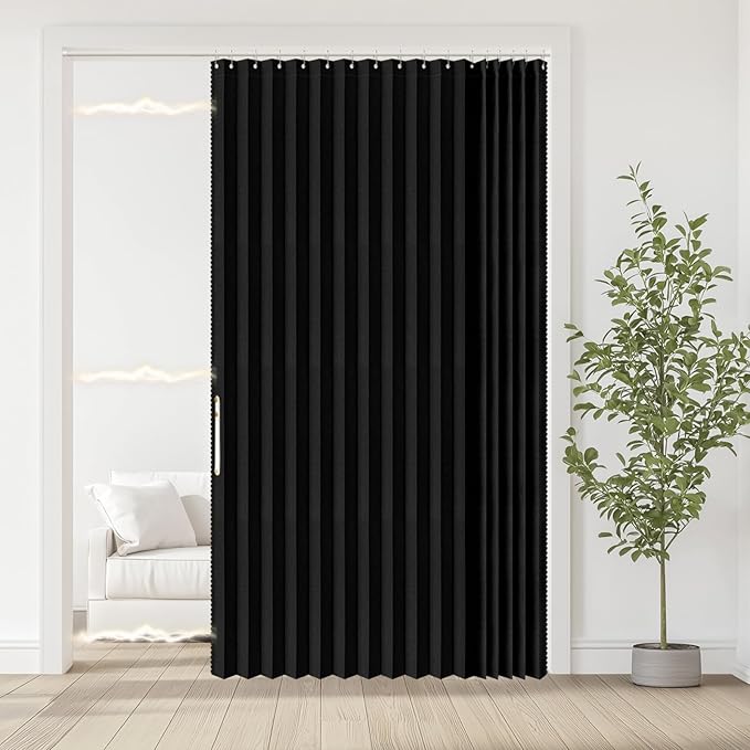 Jilron Accordian Door Curtain, 100% Blackout Folding Magnetic Doorway Curtains,Linen Style Closet Doors,for Room Divider,Priv