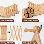 SCUNDA Wall Rack with 20 Hooks, Wooden Wall Expandable Coat Rack for Coat, Hats, Baseball Caps, Coffee Mug, Jewelry(Natural)