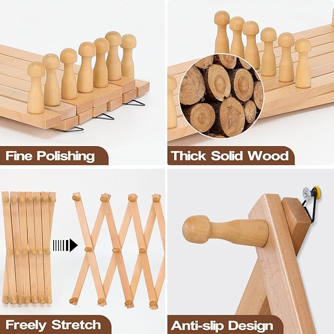 SCUNDA Wall Rack with 20 Hooks, Wooden Wall Expandable Coat Rack for Coat, Hats, Baseball Caps, Coffee Mug, Jewelry(Natural)