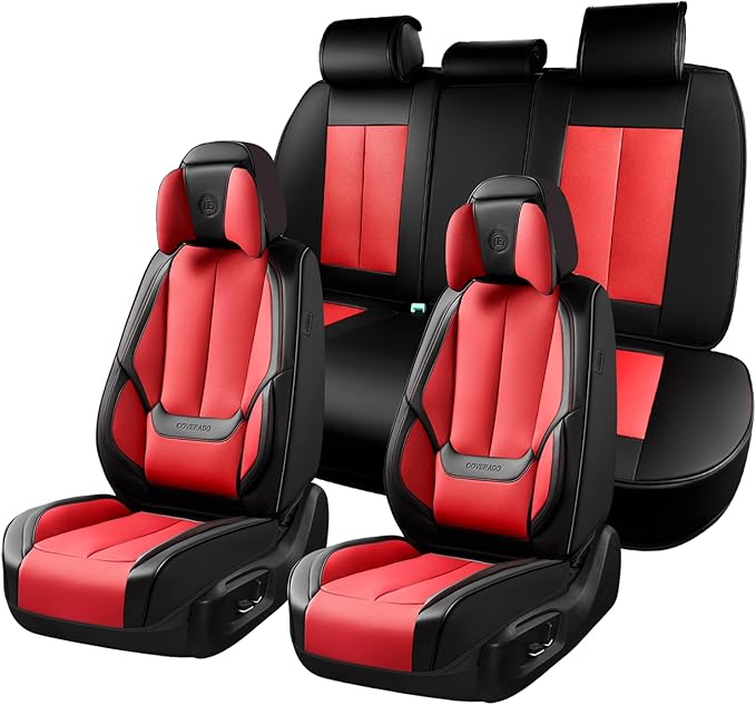 Coverado Seat Covers Full Set, 5 Seats Seat Covers for Cars, Waterproof Nappa Leather Car Seat Covers with Head Pillow, Seat 