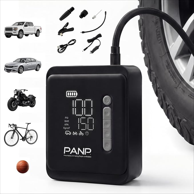 PANP RIDE PRO Tire Inflator Portable Air Compressor, 150PSI & 7800mAh Cordless, Air Pump for Car Tires - Fast Inflation, Inflates 11 Tires per Charge, 12V DC Dual Power for Car SUV Motorcycle