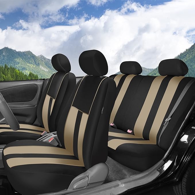 FH Group Car Seat Cover Full Set Striking Striped Car Seat Covers with Front Seat Covers and Rear Split Bench, Universal Fit 