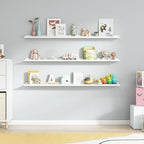 Axeman Picture Ledge Shelf | 55 Inch White Floating Shelves Set of 3 | Rustic Wood Wall Shelves with Lip | 55" White Picture 