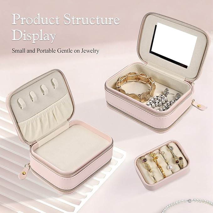Greenfeather Travel Jewelry Case, PU Leather Travel Jewelry Organizer Box,Small Portable Jewellery Storage Holder for Women R