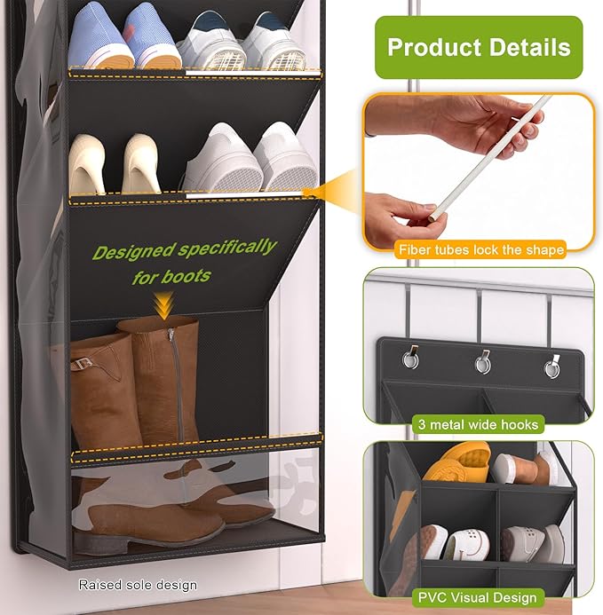 VERONLY Over the Door Shoe Organizer, Hanging Shoe Rack for Closet with 16-20 Pairs Capacity, Foldable Storage for Shoes, Boo