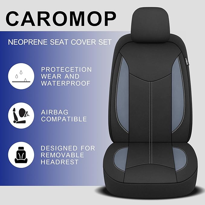 CAROMOP Neoprene Car Seat Cover 2 Front Seats, Waterproof Seat Covers for Cars, Universal Fit for Most Car Interior Covers-Se
