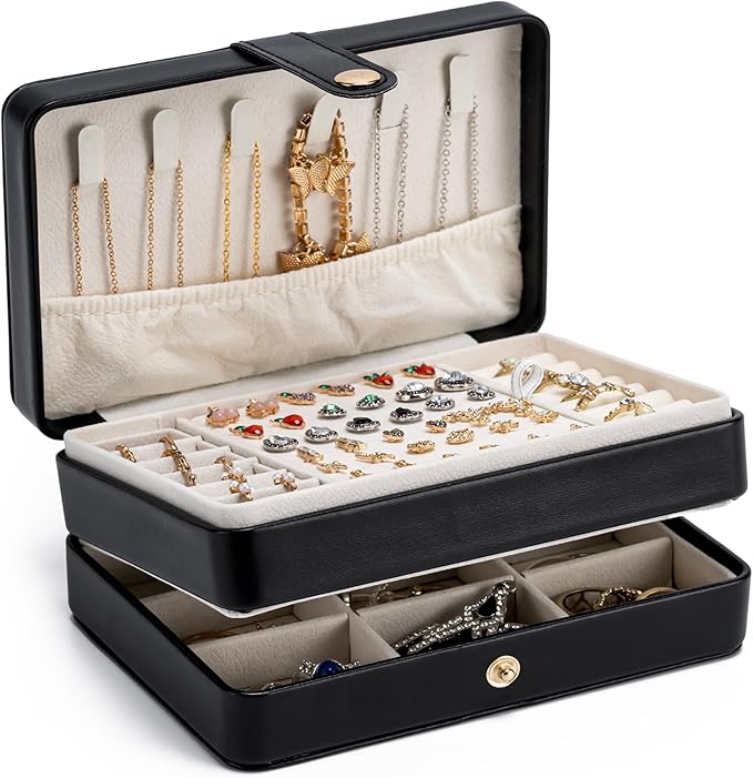 MODENGKONGJIAN Jewelry Organizer Box, 2-Layer Large Jewelry Storage Case, Portable Travel Jewelrys Display Holder for Earring