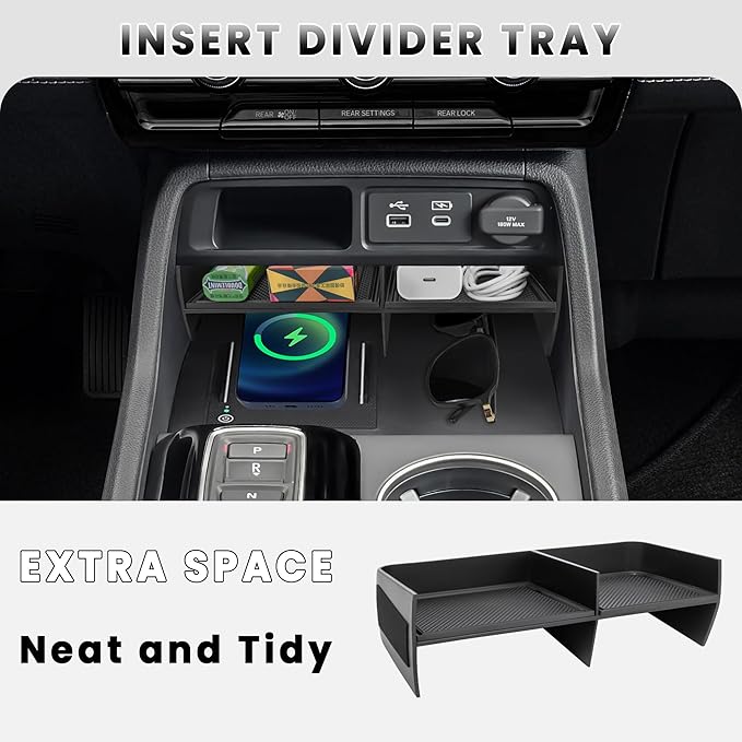 2PCS Center Console Organizer Compatible with 2023 2024 2025 2026 Honda Pilot/ 2026 Honda Passport Armrest Tray Insert Divider Slot Box Secondary ABS Plastic Material Interior Accessories